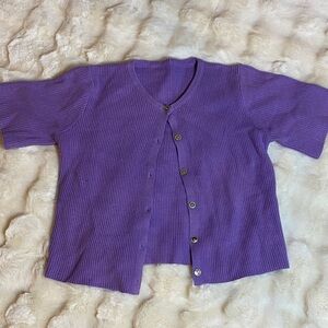 Purple Ribbed Short-Sleeve Cardigan